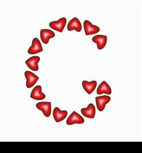 Letter G made of hearts on white background