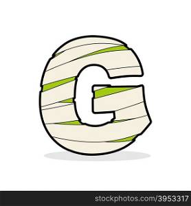 Letter G Mummy. Typography icon in bandages. Egyptian zombie template elements alphabet. ABC concept type as logotype.