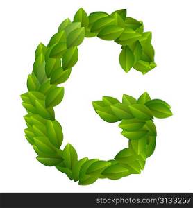 Letter G of green leaves alphabet
