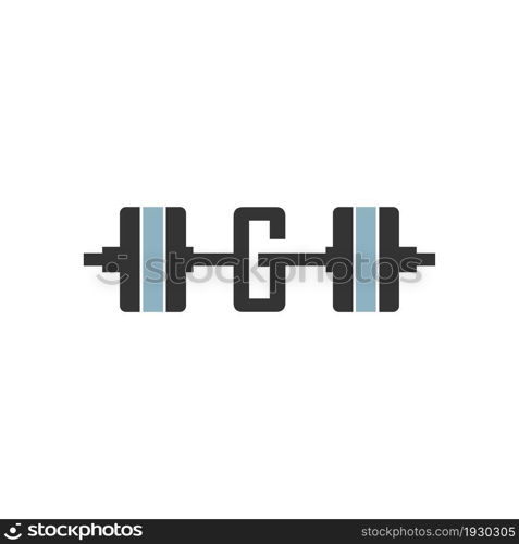 Letter G with barbell icon fitness design template vector