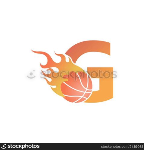 Letter G with basketball ball on fire illustration vector