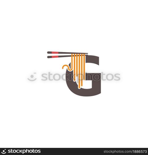 Letter G with chopsticks and noodle icon logo design template