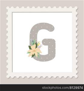 Letter G with flowers. Floral alphabet font uppercase