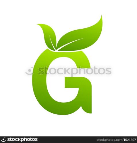 Letter g with leaf element, Ecology concept.