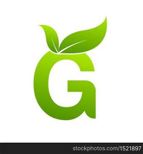 Letter g with leaf element, Ecology concept.