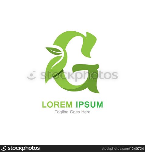 Letter G with leaf logo concept template design