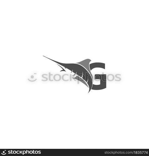 Letter G with ocean fish icon template vector