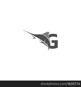 Letter G with ocean fish icon template vector