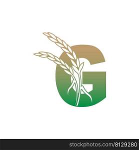 Letter G with rice plant icon illustration template vector