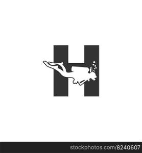 Letter H and someone scuba, diving icon illustration template