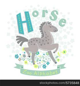 Letter H - Horse. Alphabet with cute animals. Vector illustration.