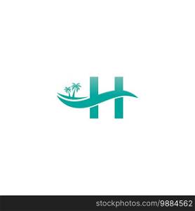 Letter H logo  coconut tree and water wave icon design vector