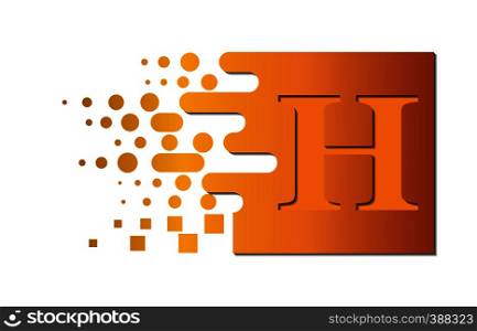Letter H on a colored square with destroyed blocks on a white background