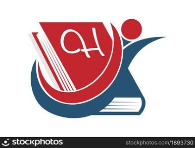 letter H on the cover of the book. Flat style