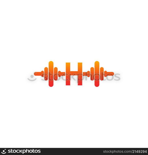 Letter H with barbell icon fitness design template illustration vector