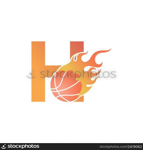 Letter H with basketball ball on fire illustration vector
