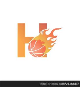 Letter H with basketball ball on fire illustration vector