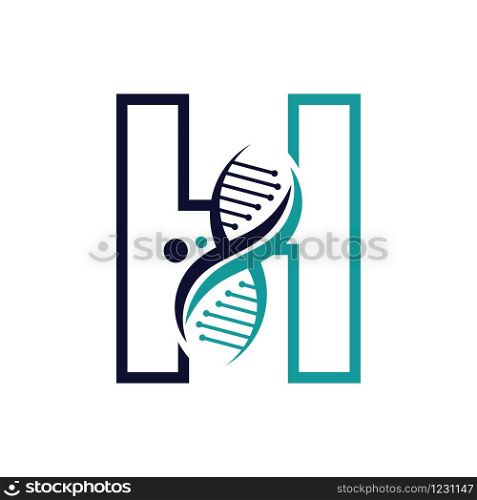 Letter H with DNA logo or symbol Template design vector
