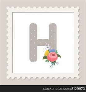 Letter H with flowers. Floral alphabet font uppercase