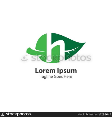 Letter H with leaf logo concept template design symbol