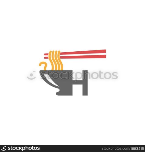 Letter H with noodle icon logo design vector template