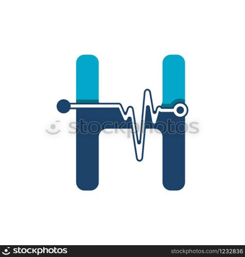 Letter H with Pulse Logo Vector Element Symbol Template