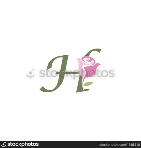 Letter H with rose icon logo vector template illustration