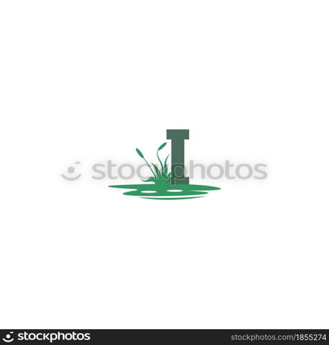 letter I behind puddles and grass template illustration