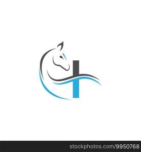 Letter I icon logo with horse illustration design vector