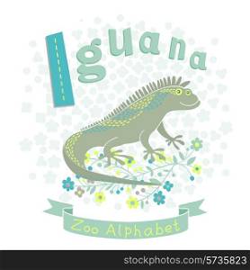 Letter I - Iguana. Alphabet with cute animals. Vector illustration.