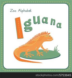 Letter I - Iguana. Alphabet with cute animals. Vector illustration. Other letters from this set are available in my portfolio.