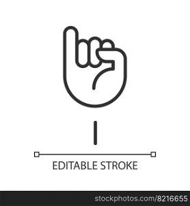 Letter I in American sign language pixel perfect linear icon. System of nonverbal communication. Thin line illustration. Contour symbol. Vector outline drawing. Editable stroke. Arial font used. Letter I in American sign language pixel perfect linear icon