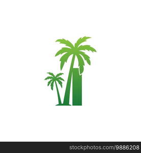 Letter I logo and  coconut tree icon design vector illustration