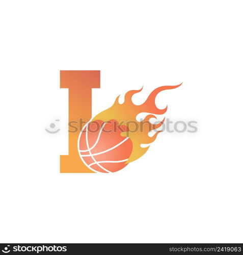 Letter I with basketball ball on fire illustration vector