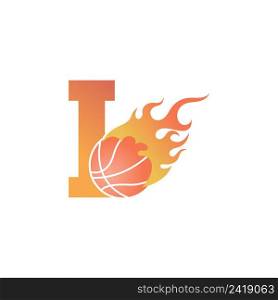 Letter I with basketball ball on fire illustration vector