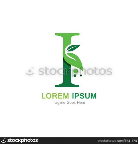 Letter I with leaf logo concept template design symbol