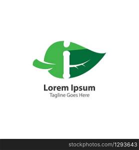Letter I with leaf logo concept template design symbol