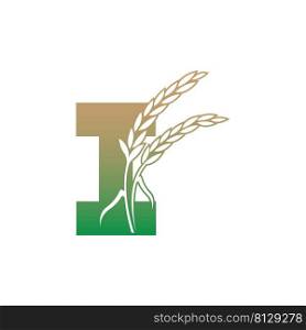 Letter I with rice plant icon illustration template vector
