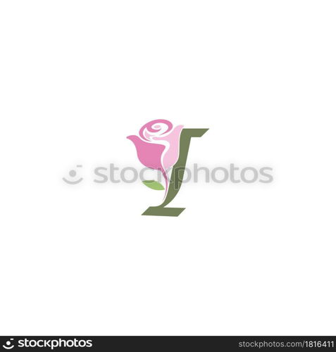 Letter I with rose icon logo vector template illustration