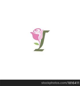 Letter I with rose icon logo vector template illustration