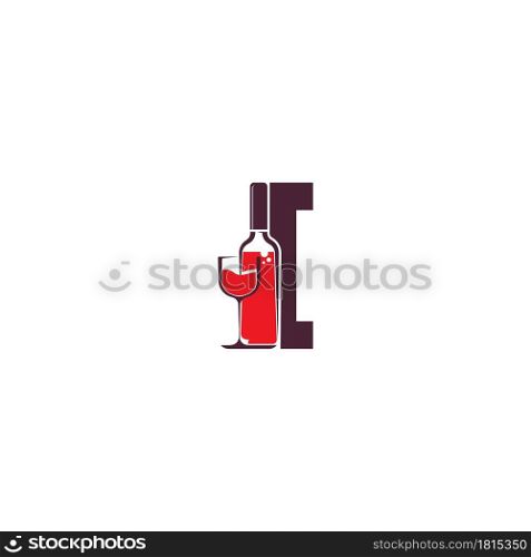 Letter I with wine bottle icon logo vector template