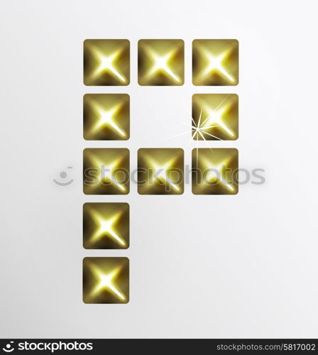 Letter icon, gold pixel font with metal stud. Abstract creative font.