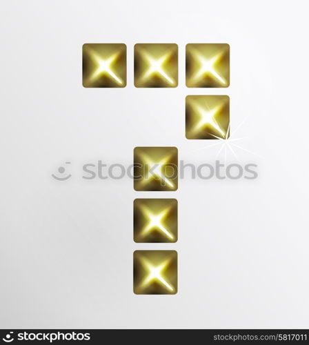 Letter icon, gold pixel font with metal stud. Abstract creative font.