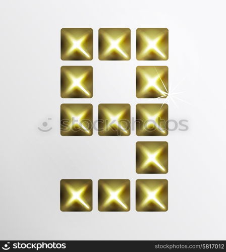 Letter icon, gold pixel font with metal stud. Abstract creative font.