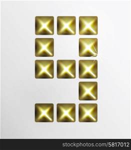 Letter icon, gold pixel font with metal stud. Abstract creative font.