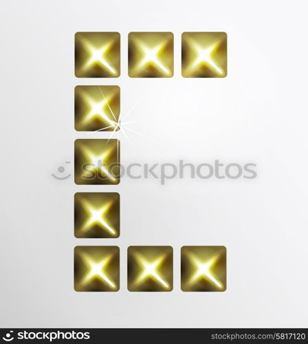 Letter icon, gold pixel font with metal stud. Abstract creative font.