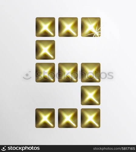 Letter icon, gold pixel font with metal stud. Abstract creative font.