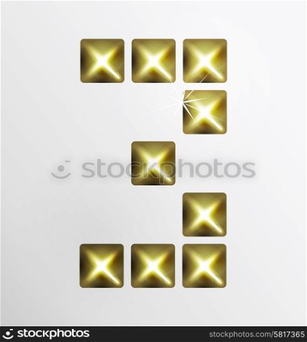 Letter icon, gold pixel font with metal stud. Abstract creative font.