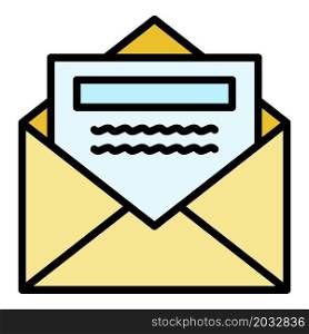 Letter in envelope icon. Outline letter in envelope vector icon color flat isolated. Letter in envelope icon color outline vector