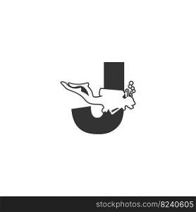 Letter J and someone scuba, diving icon illustration template
